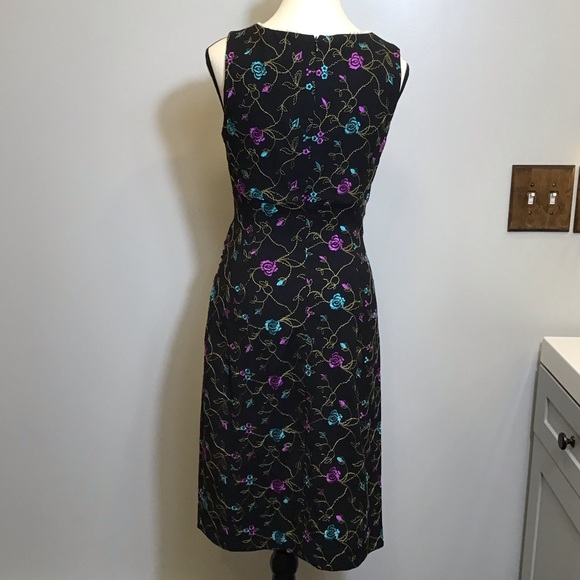 Vintage 90s Nicole Miller Floral Midi Embroidered Lace V-Neck Black Dress Size 8 - Picture 4 of 16